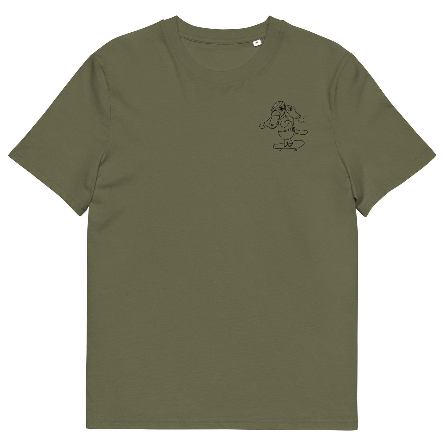 Platypus Skateboarder | 100% Organic Cotton T Shirt in khaki front