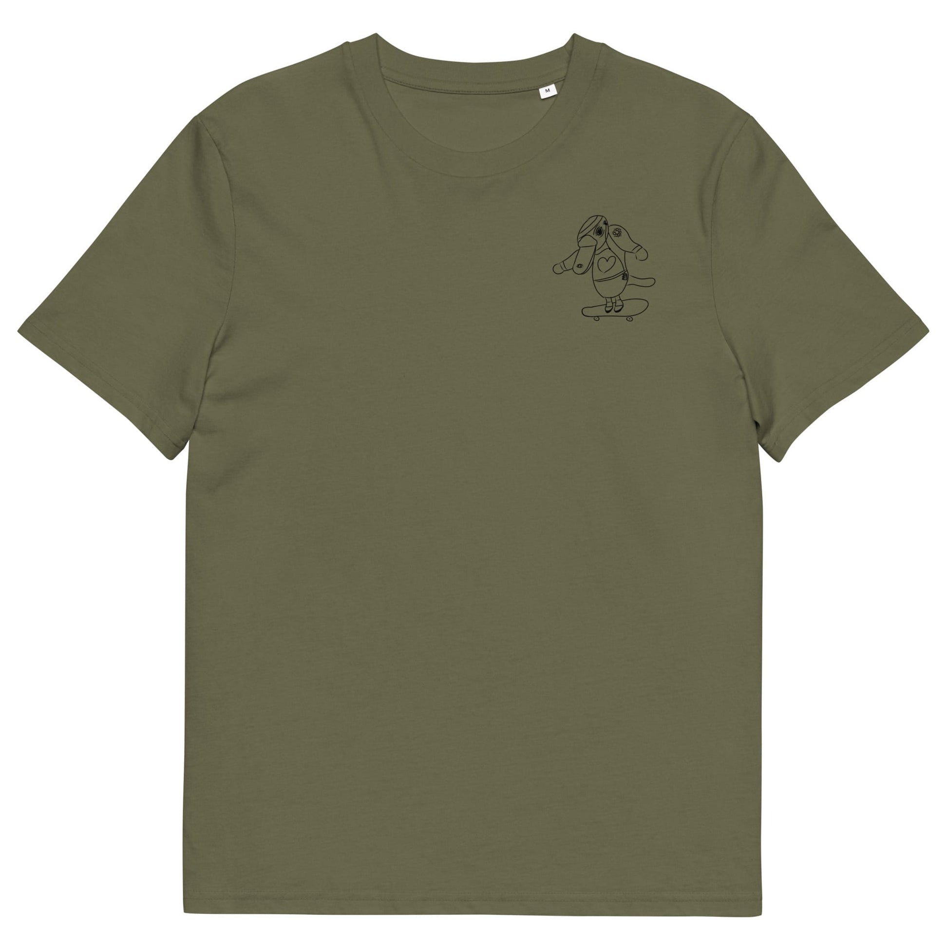 Platypus Skateboarder | 100% Organic Cotton T Shirt in khaki front