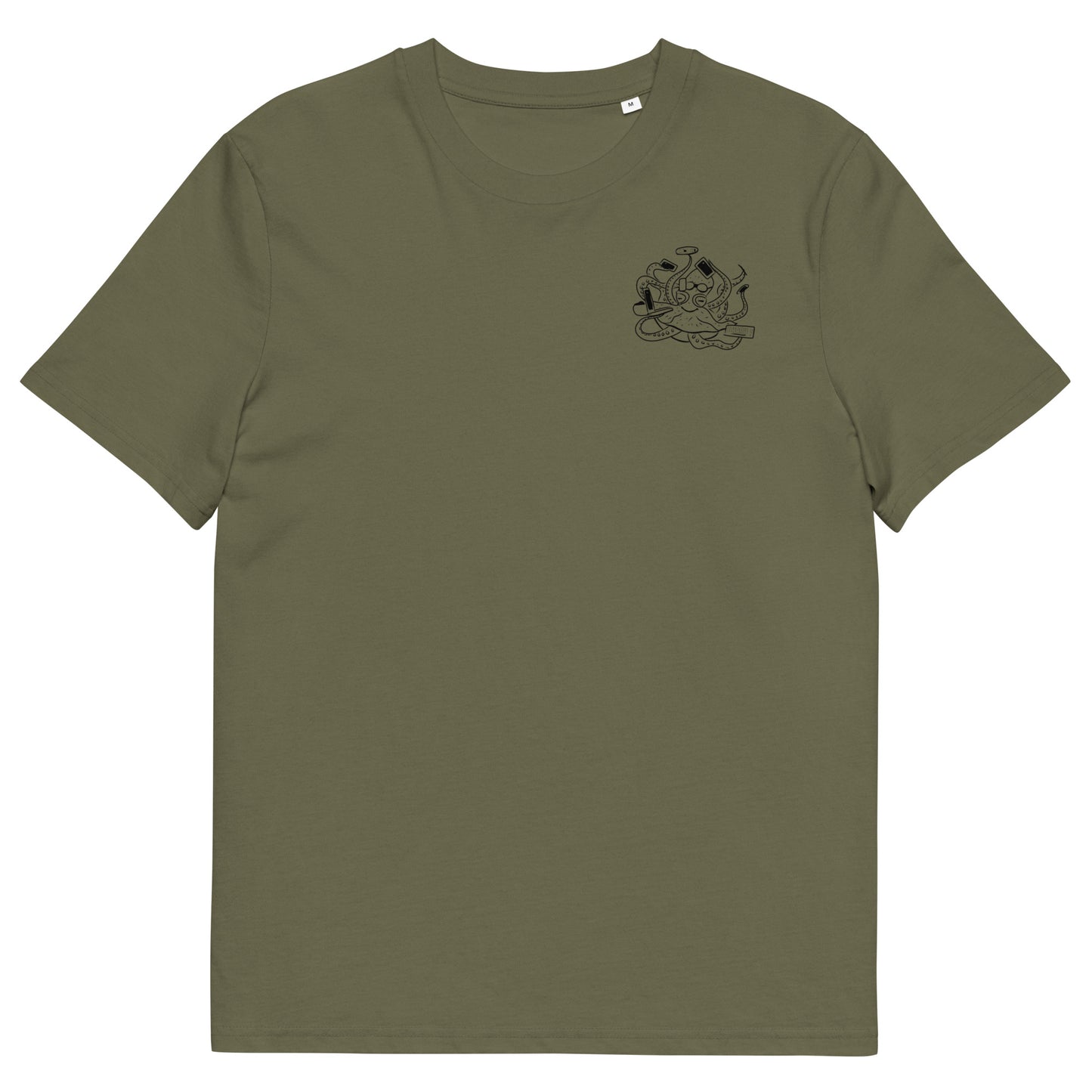 Octopus Office Worker | 100% Organic Cotton T Shirt in khaki front