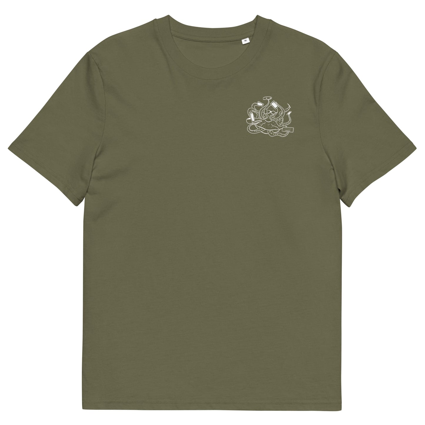 White Octopus Office Worker | 100% Organic Cotton T Shirt in khaki front
