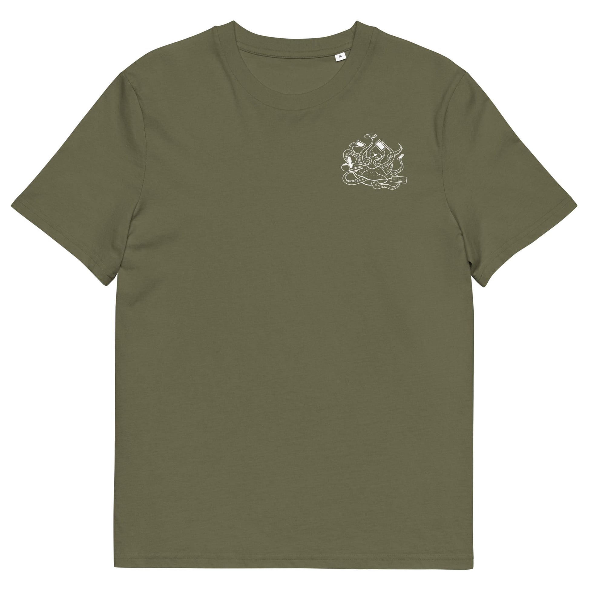 White Octopus Office Worker | 100% Organic Cotton T Shirt in khaki front
