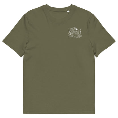 White Octopus Office Worker | 100% Organic Cotton T Shirt in khaki front