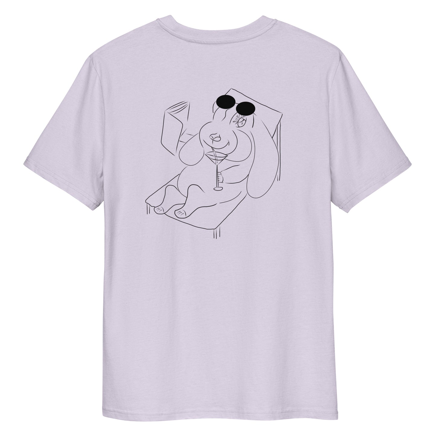 Bunny hop and sip  | 100% Organic Cotton T Shirt in lavender back view