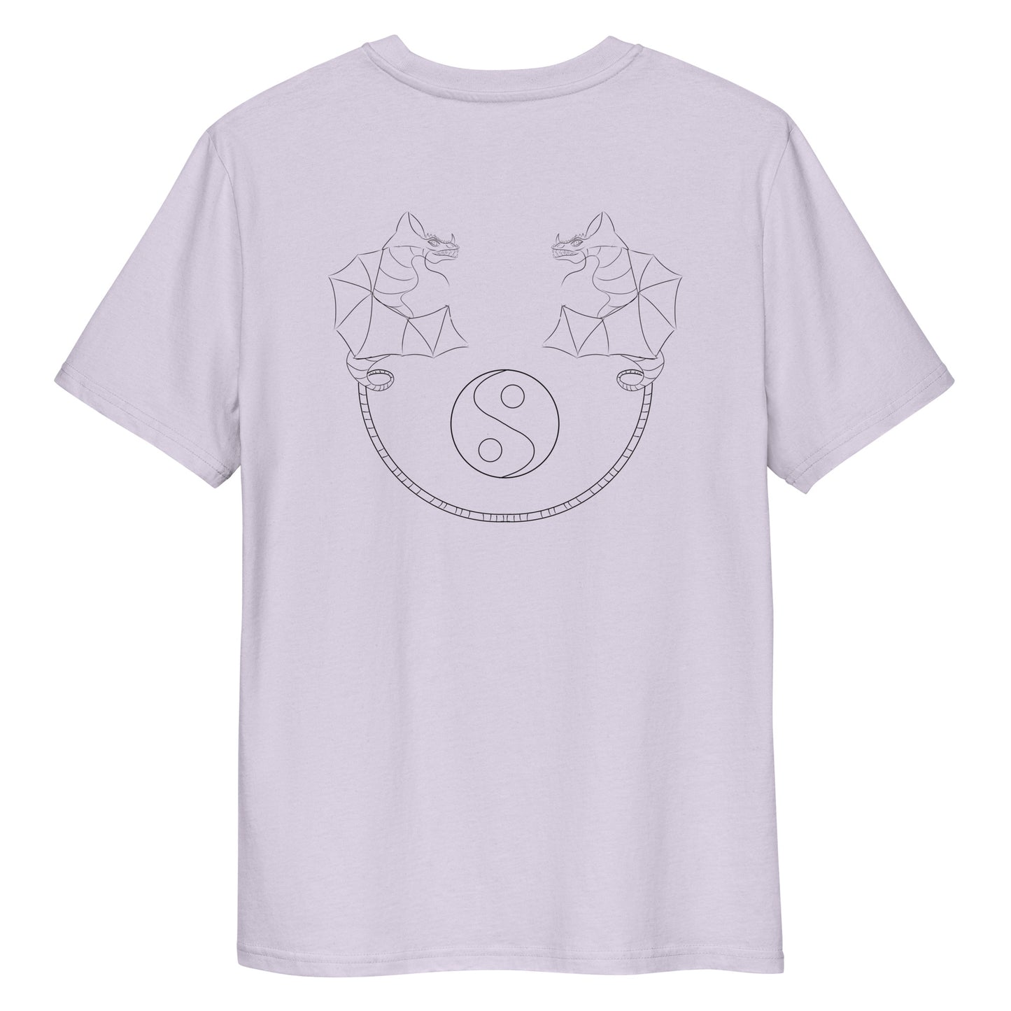 Dragon Dance, Yin and Yang | 100% Organic Cotton T Shirt in lavender back view