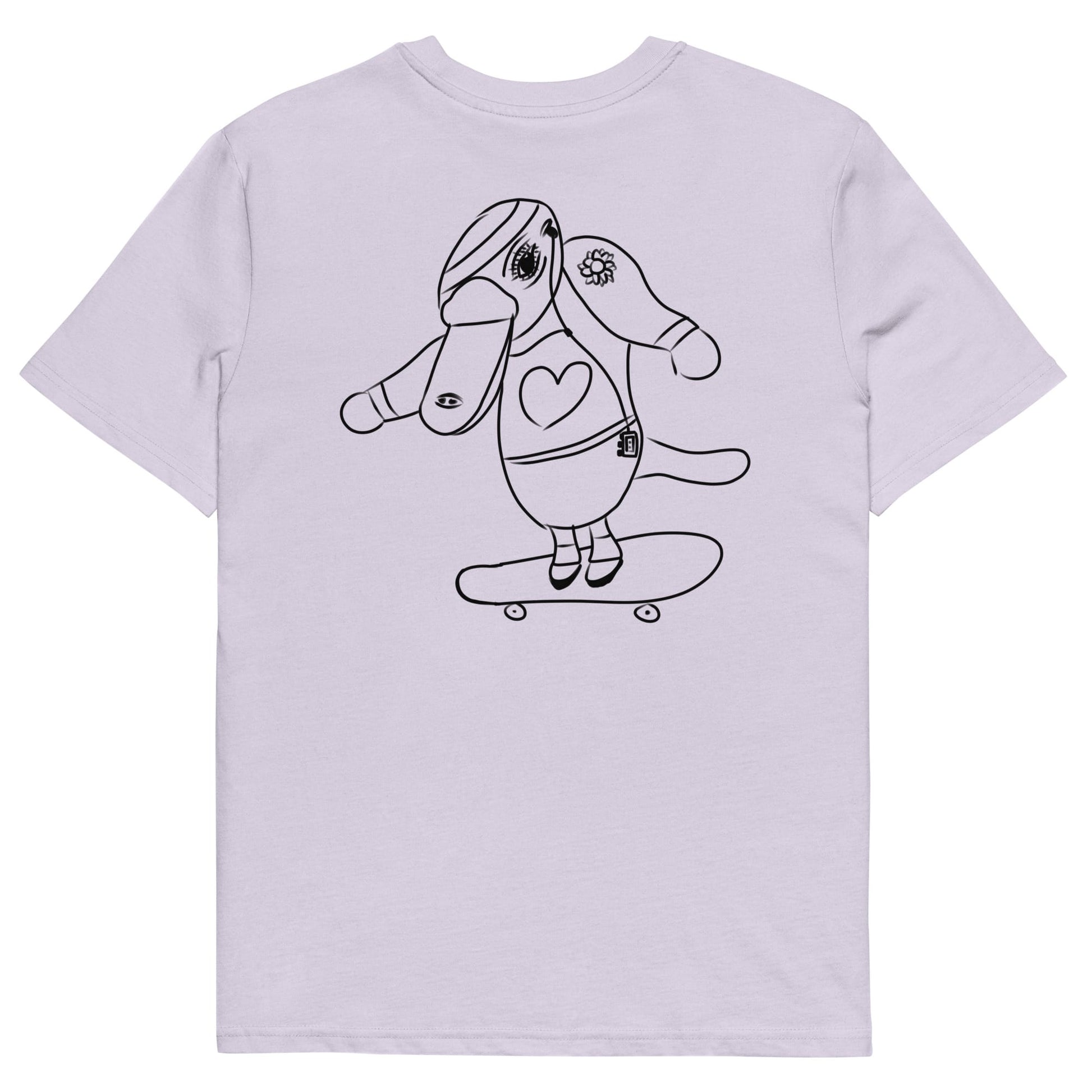Platypus Skateboarder | 100% Organic Cotton T Shirt in lavender back