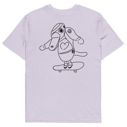 Platypus Skateboarder | 100% Organic Cotton T Shirt in lavender back