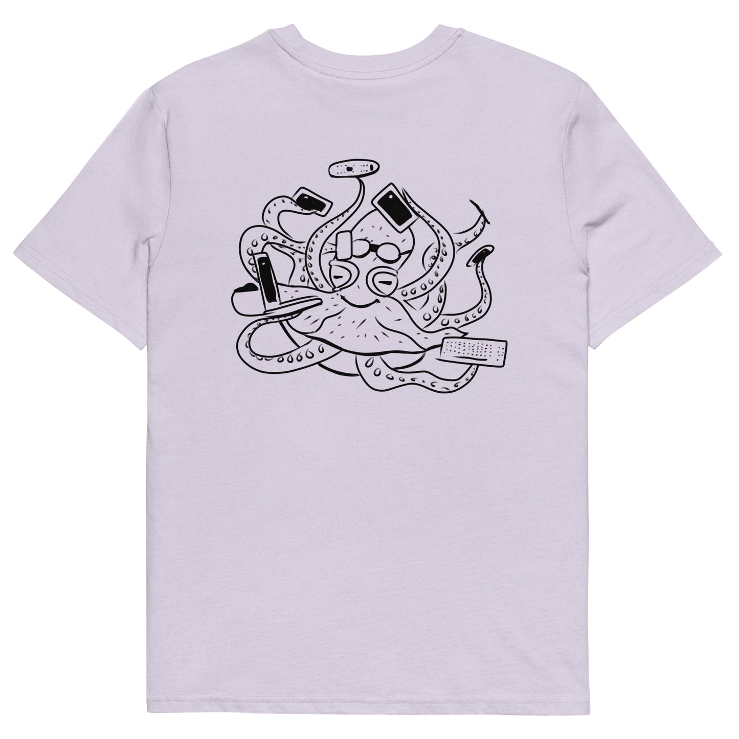 Octopus Office Worker | 100% Organic Cotton T Shirt in lavender back