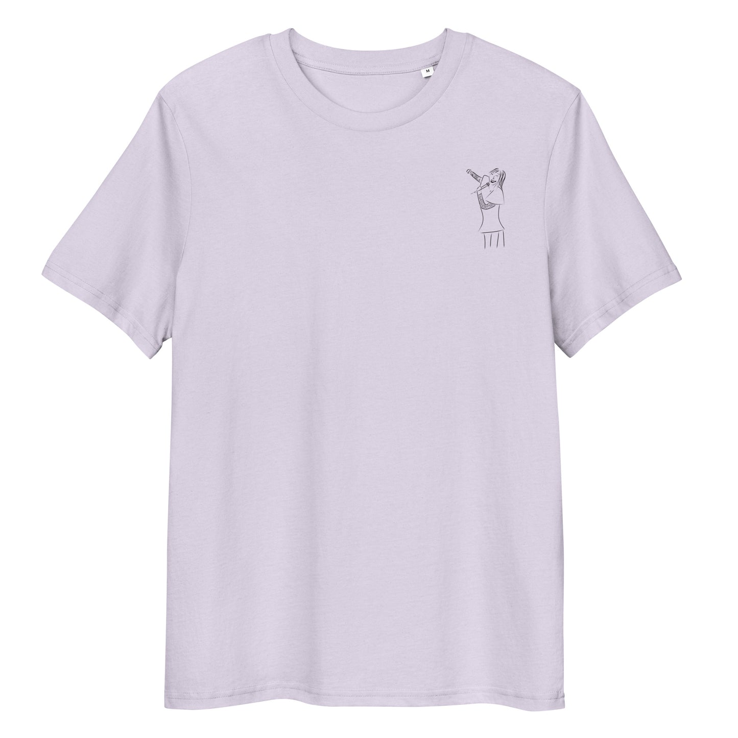 Woman Singing | 100% Organic Cotton T Shirt in lavender front view