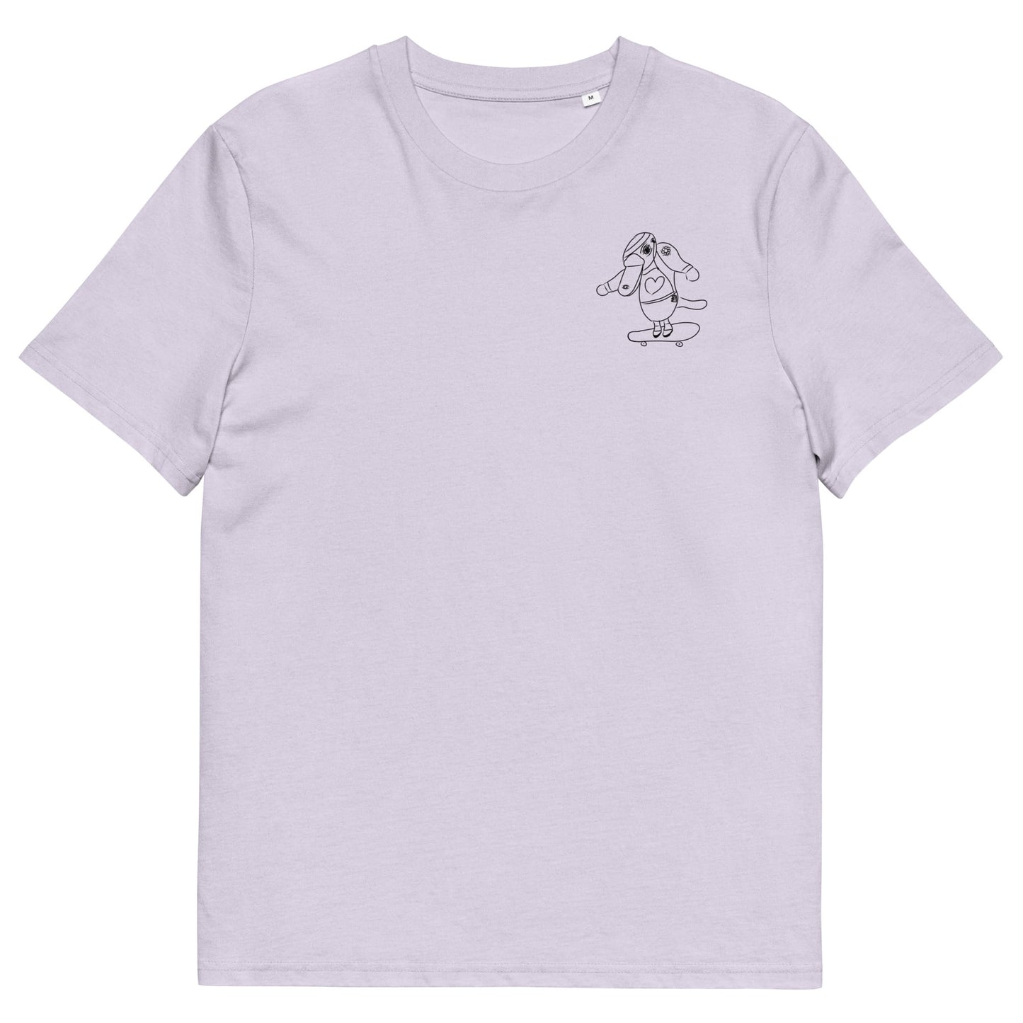 Platypus Skateboarder | 100% Organic Cotton T Shirt in lavender front