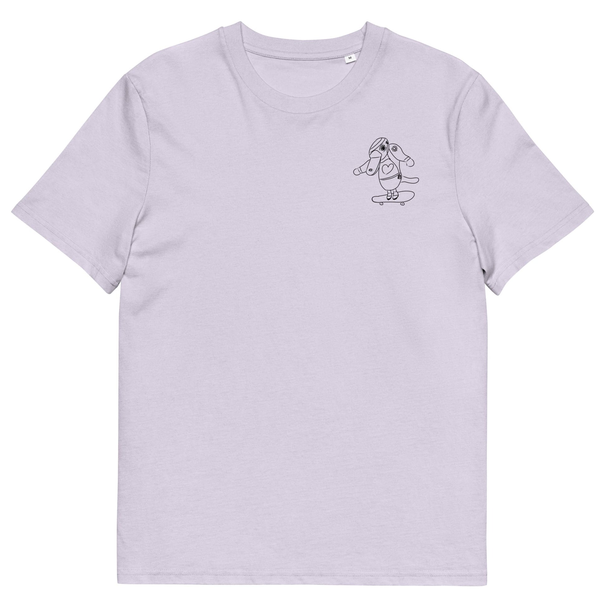 Platypus Skateboarder | 100% Organic Cotton T Shirt in lavender front