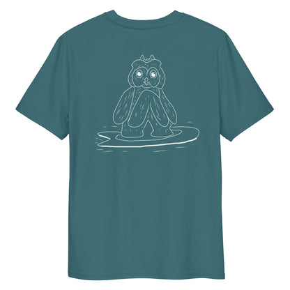 Surfing Owl White Line | 100% Organic Cotton T Shirt in stargazer back