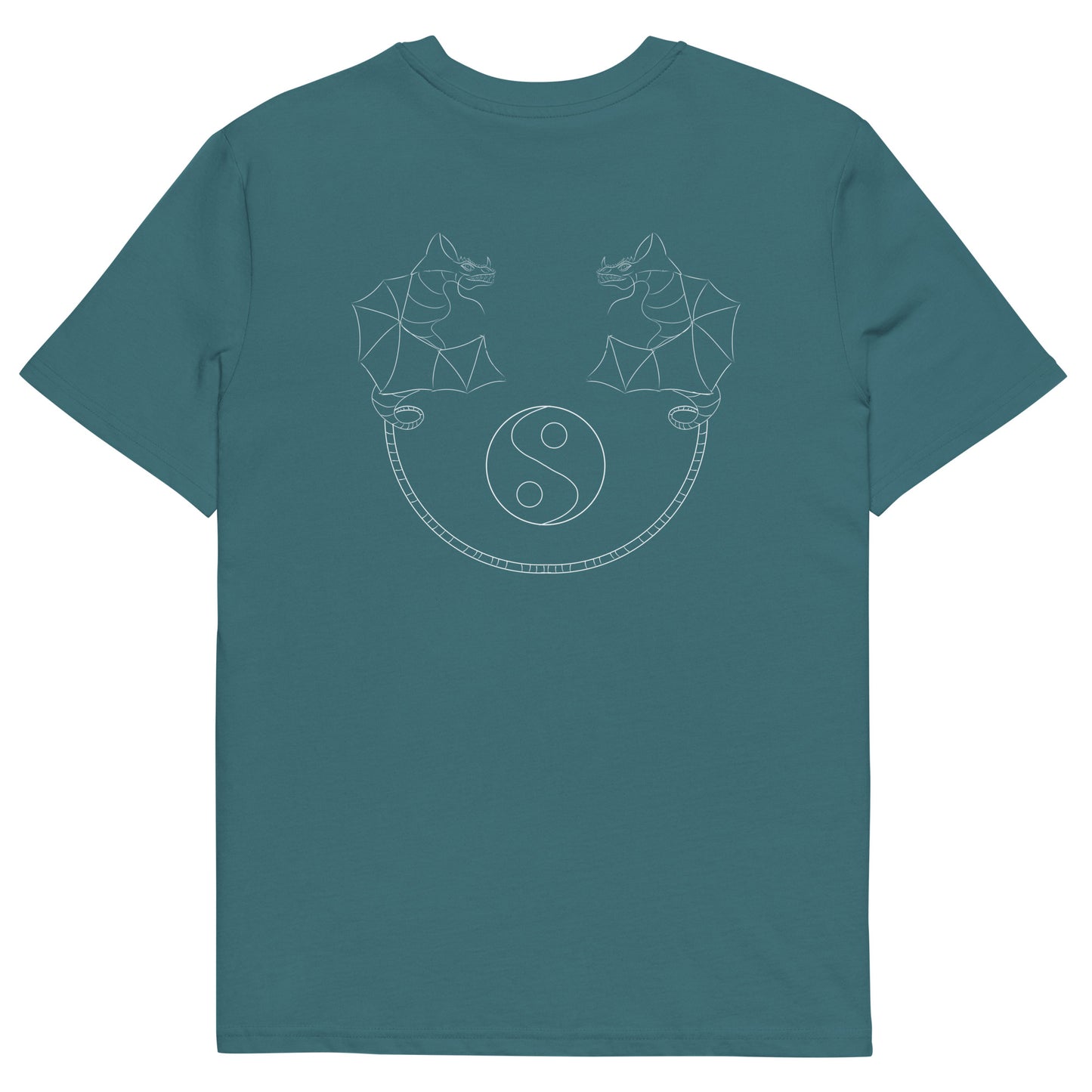 White Dragon Dance, Yin and Yang | 100% Organic Cotton T Shirt in stargazer back