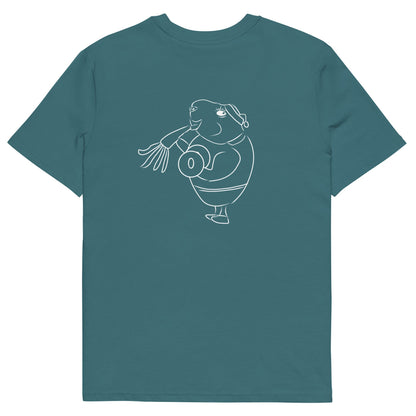 White Guinea Pig Weight Lifter | 100% Organic Cotton T Shirt in stargazer back