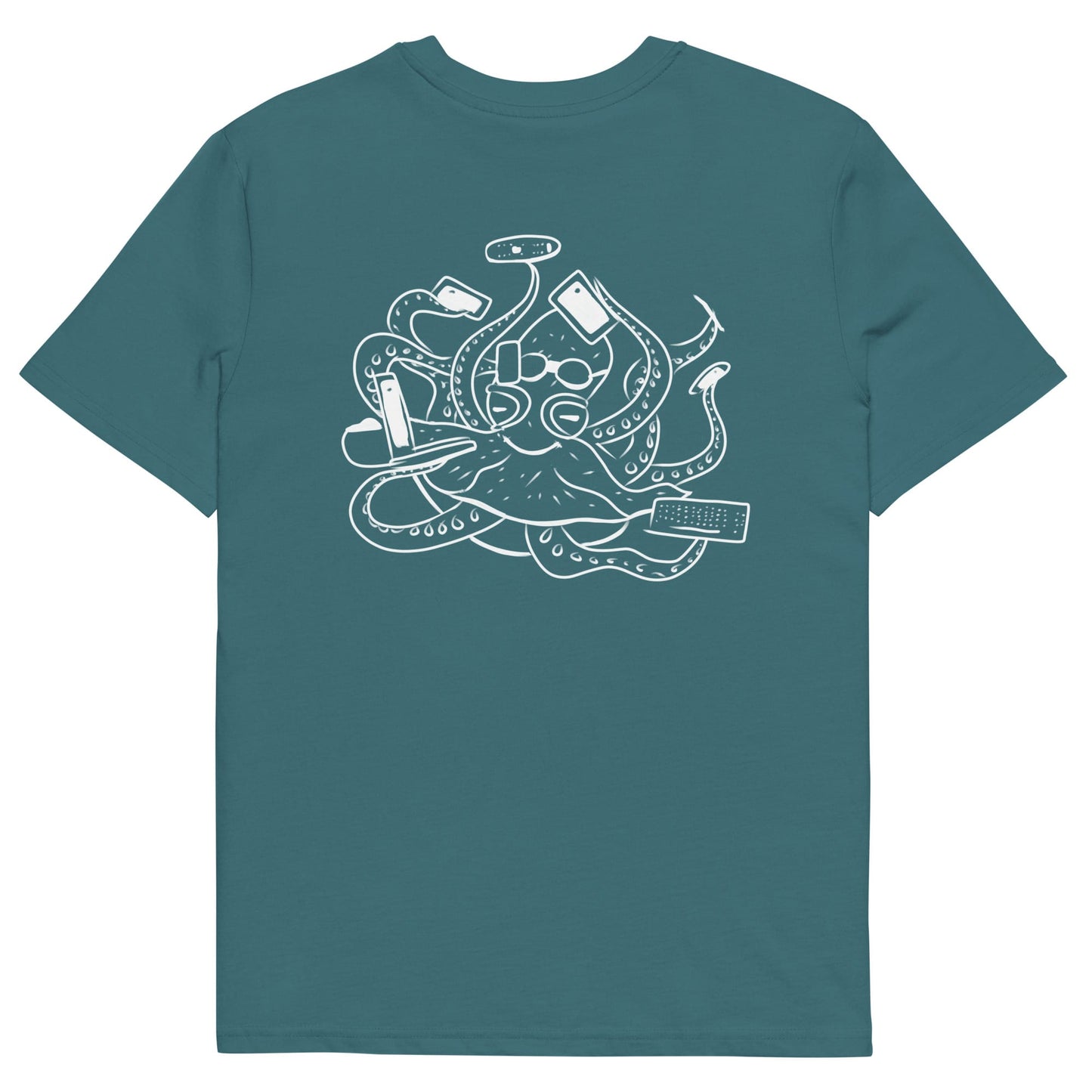 White Octopus Office Worker | 100% Organic Cotton T Shirt in stargazer back