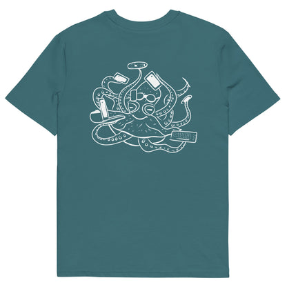 White Octopus Office Worker | 100% Organic Cotton T Shirt in stargazer back
