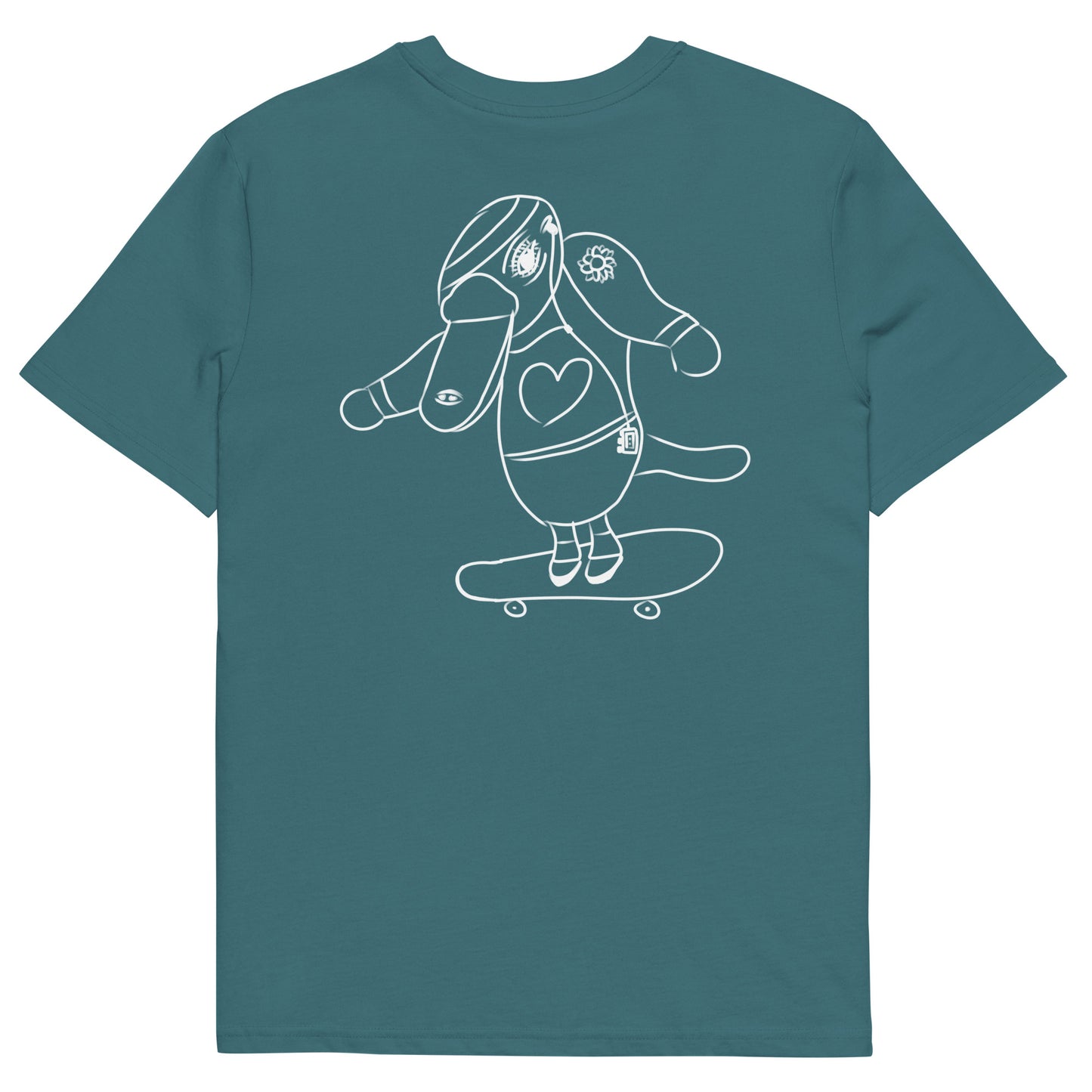 White Platypus Skateboarder | 100% Organic Cotton T Shirt in stargazer back