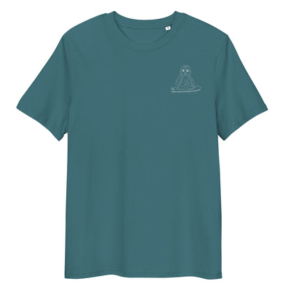 Surfing Owl White Line | 100% Organic Cotton T Shirt in stargazer