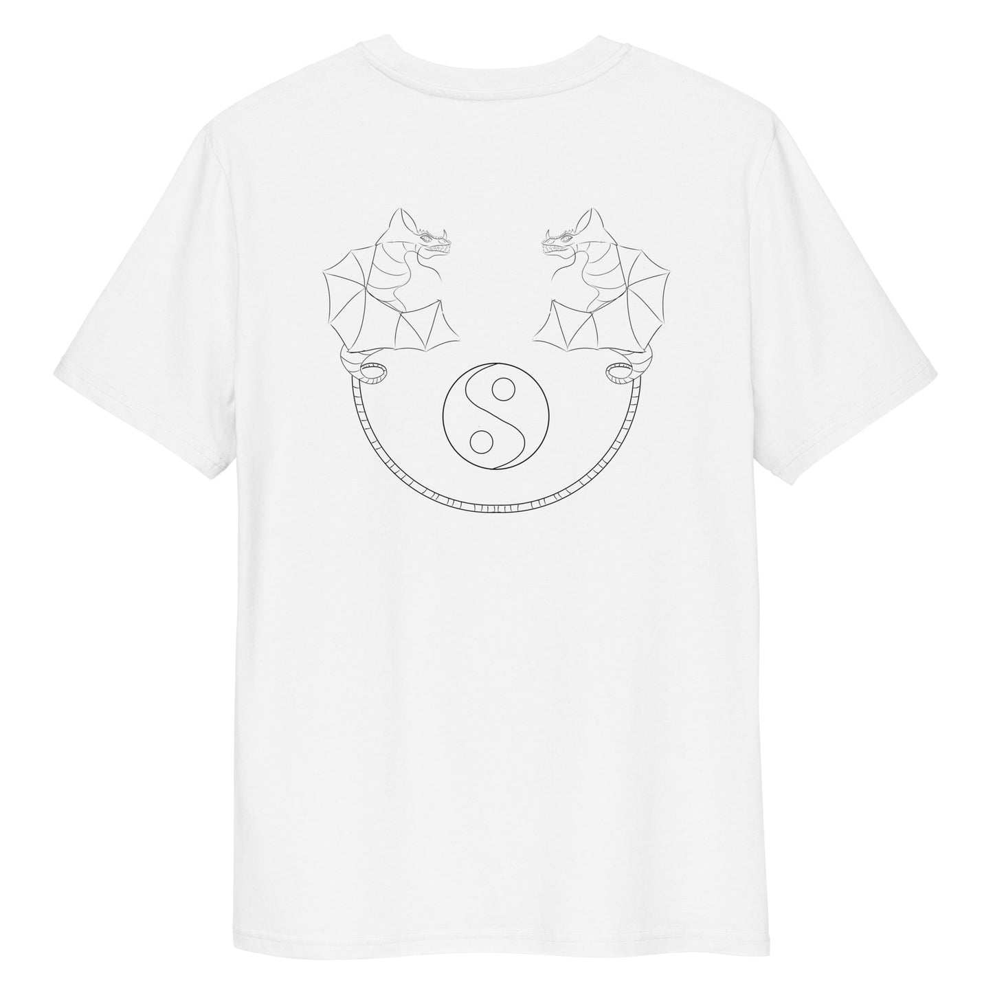 Dragon Dance, Yin and Yang | 100% Organic Cotton T Shirt in white back view