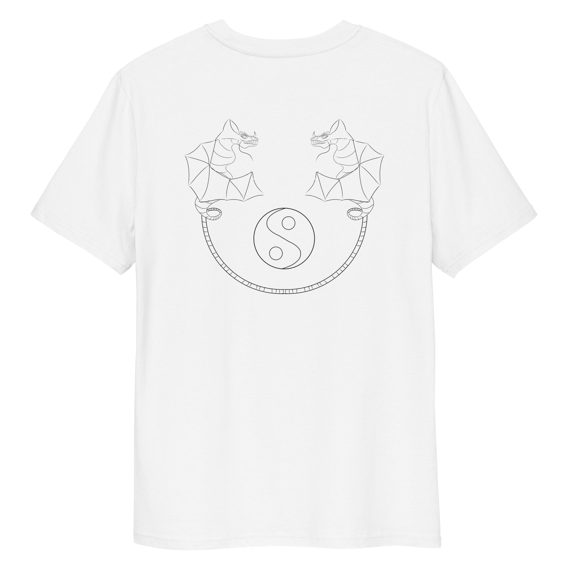 Dragon Dance, Yin and Yang | 100% Organic Cotton T Shirt in white back view