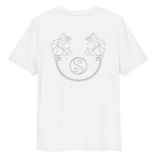 Dragon Dance, Yin and Yang | 100% Organic Cotton T Shirt in white back view