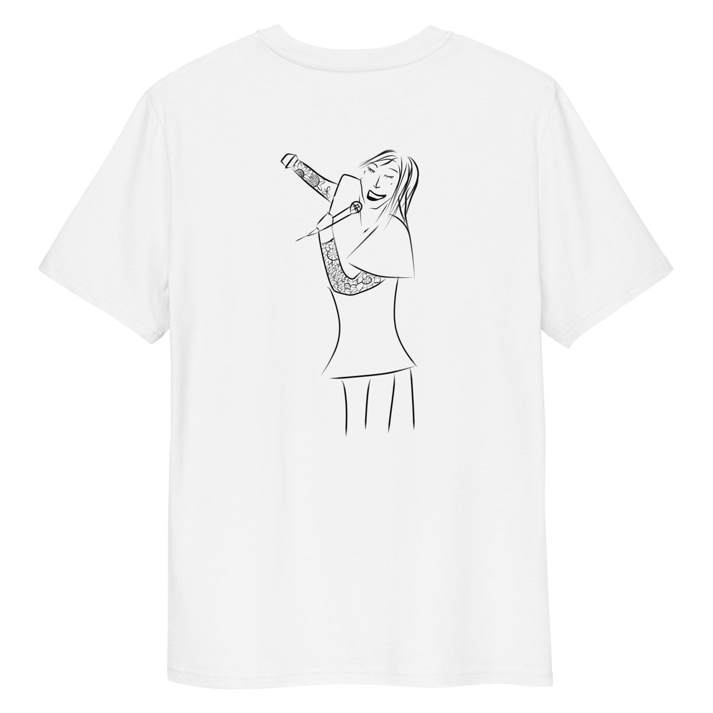 Woman Singing | 100% Organic Cotton T Shirt in white back view