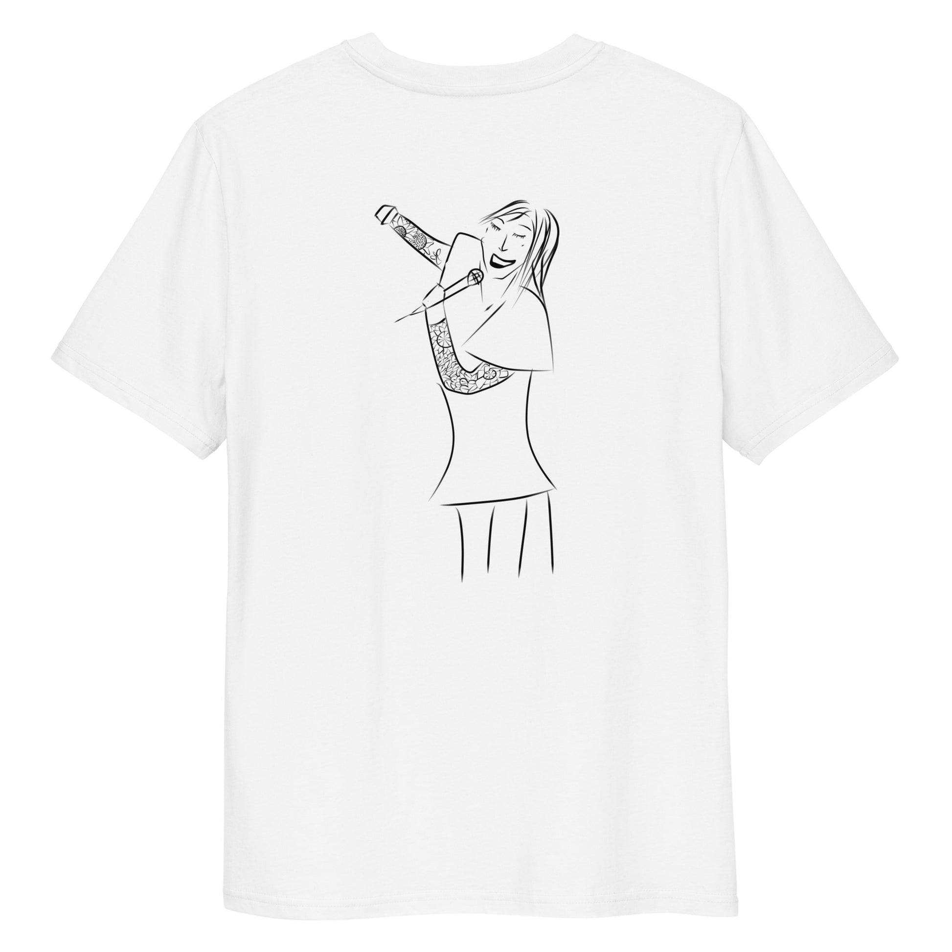 Woman Singing | 100% Organic Cotton T Shirt in white back view