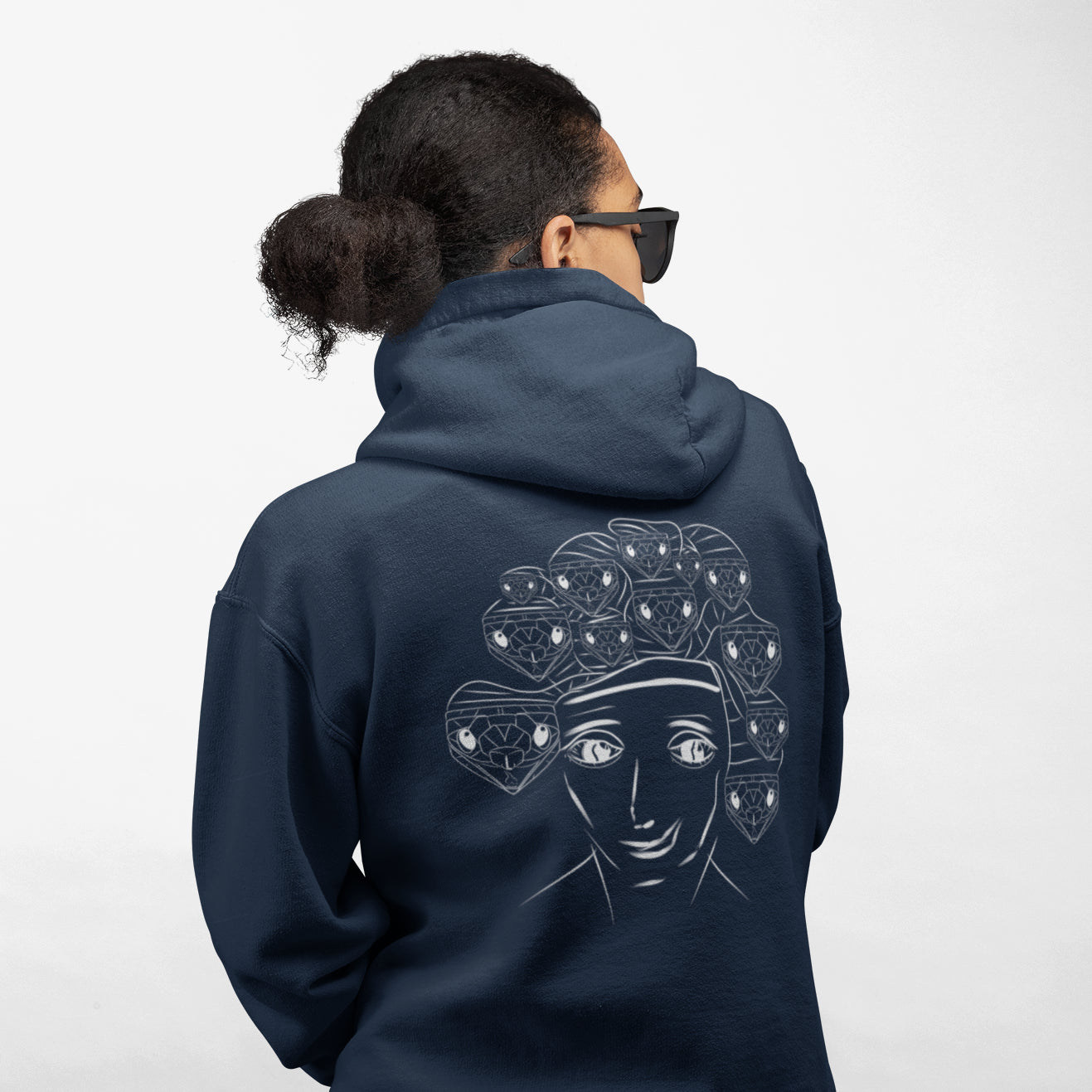 White Medusa | Sustainable Hoodie worn by a woman