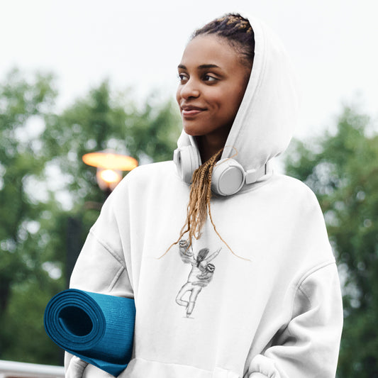 Yoga Sloth | Sustainable Hoodie worn by a woman