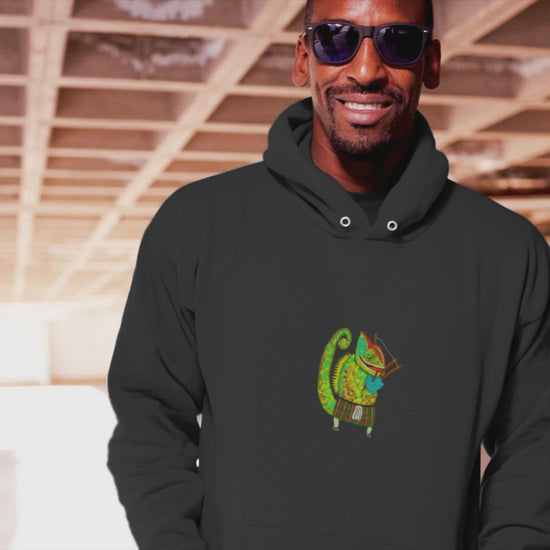Chameleon bagpiper sustainable vegan hoodie