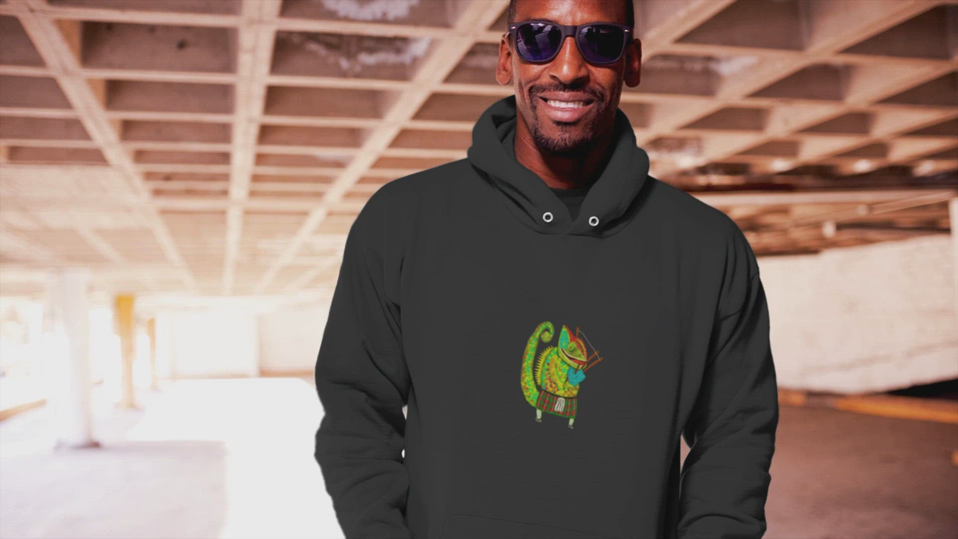 Chameleon bagpiper sustainable vegan hoodie