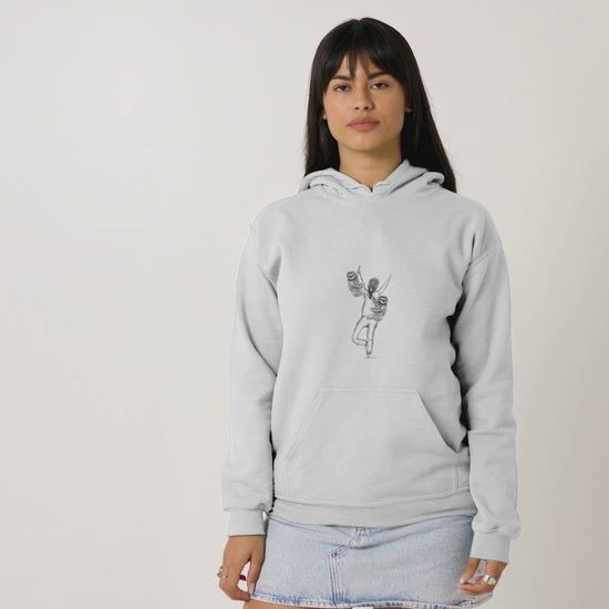 Sloth in a yoga tree pose sustainable vegan hoodie