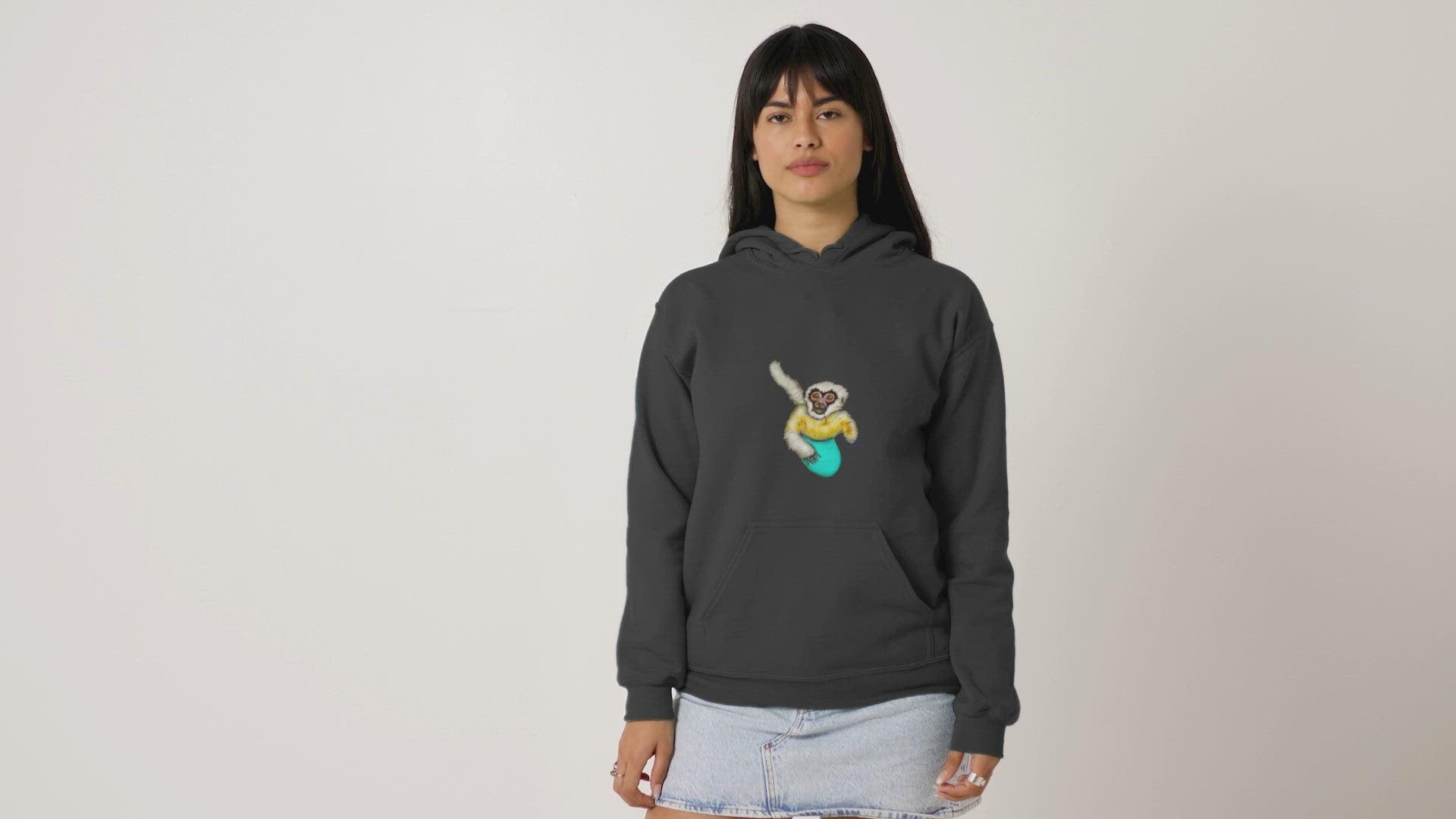 Surfing white cheeked gibbon sustainable vegan hoodie