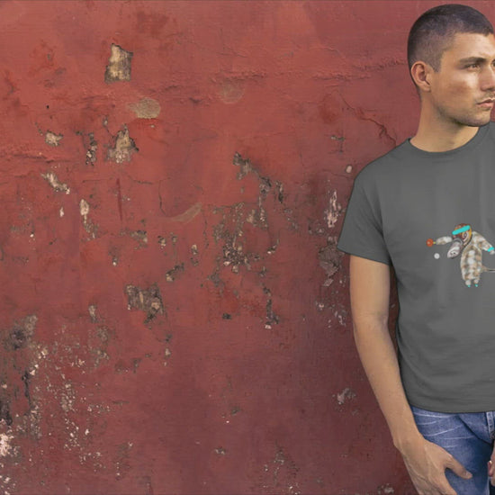 Ping Pong Platypus | 100% Organic Cotton T Shirt worn by a man by a wall