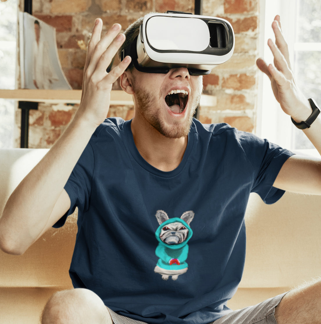 Dog Gamer | 100% Organic Cotton T Shirt worn by a man with vr headset