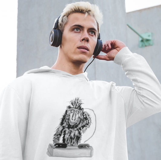 Monkey DJ sustainable vegan hoodie two pockets