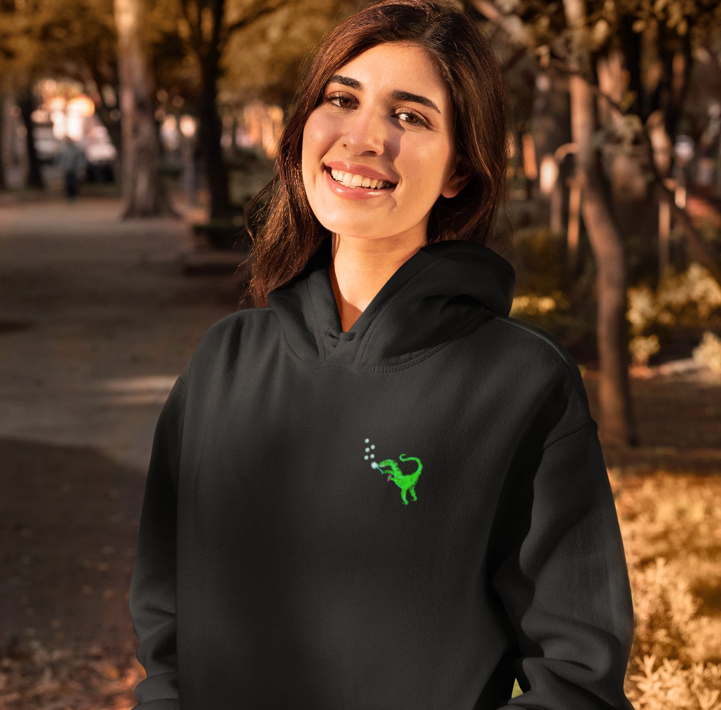 Woman wearing Sustainable vegan hoodie