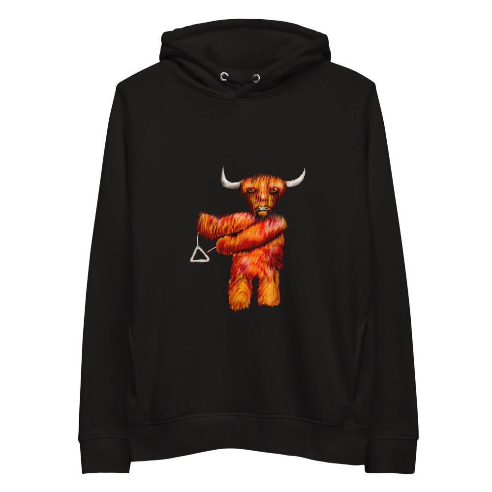 Cow playing the triangle sustainable vegan hoodie in black