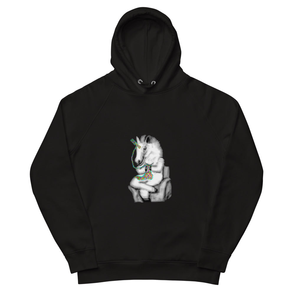 Knitting unicorn sustainable vegan hoodie in black