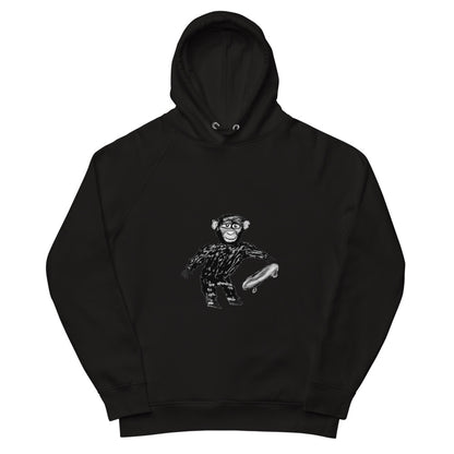Chimp with a skateboard sustainable vegan hoodie in black