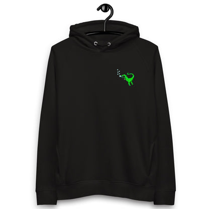 black Sustainable vegan hoodie on a hanger