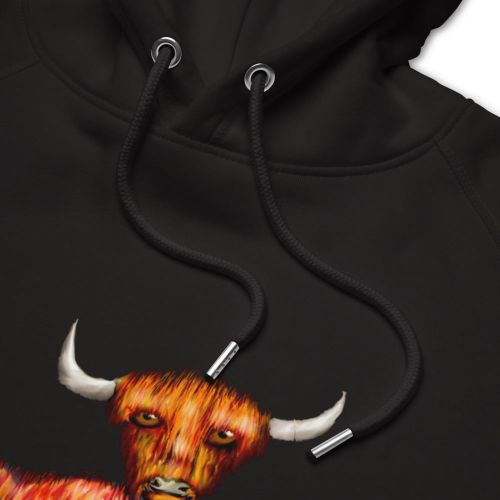 Cow playing the triangle sustainable vegan hoodie detail