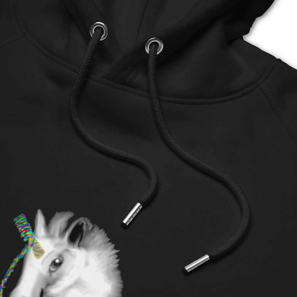 Knitting unicorn sustainable vegan hoodie detail