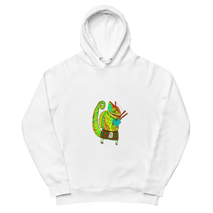 Chameleon bagpiper sustainable vegan hoodie in white