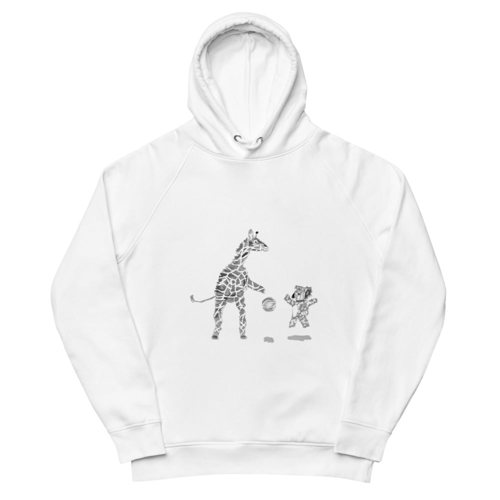 Koala and Giraffe basketball sustainable vegan hoodie in white