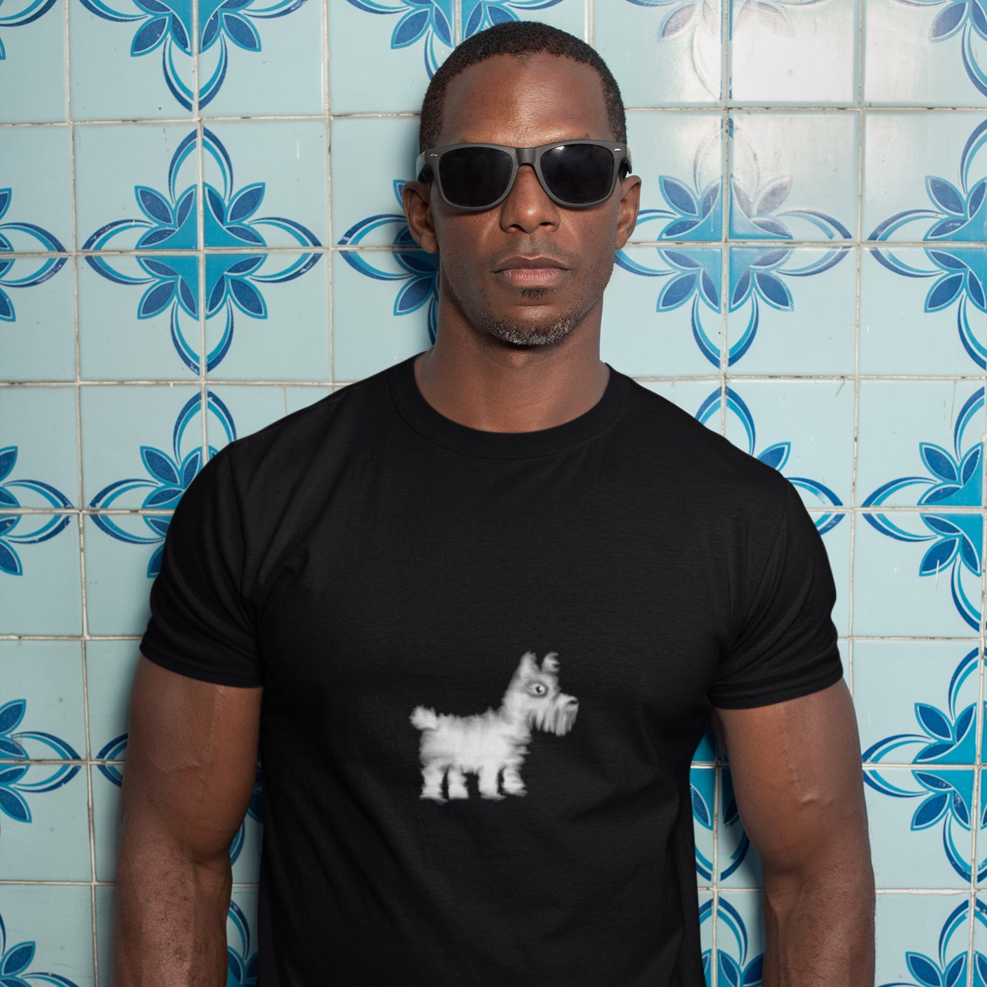 Man wearing a Westie dog vegan organic cotton t-shirt