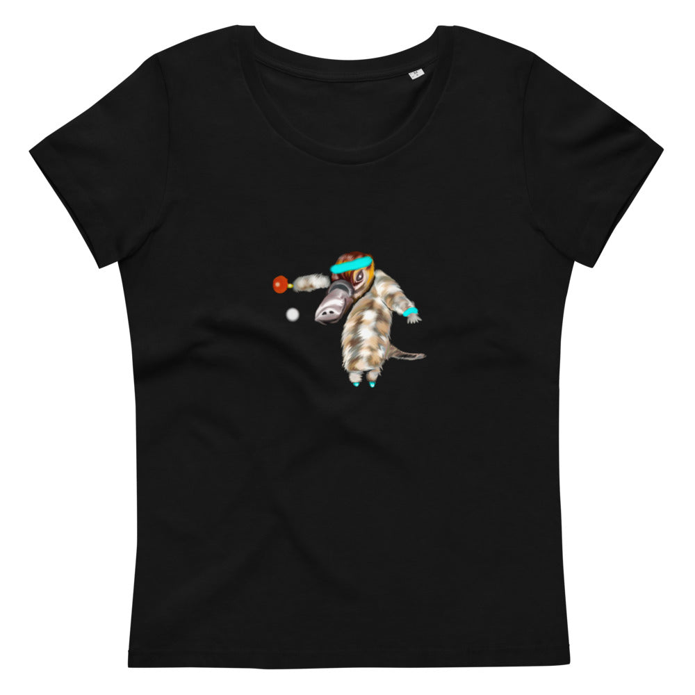 Ping pong platypus women's fitted organic cotton t-shirt in black