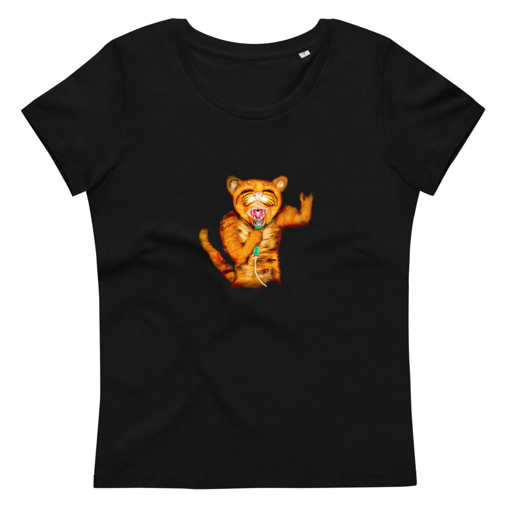 Jaguarundis cat rocker women's vegan organic cotton t-shirt in black