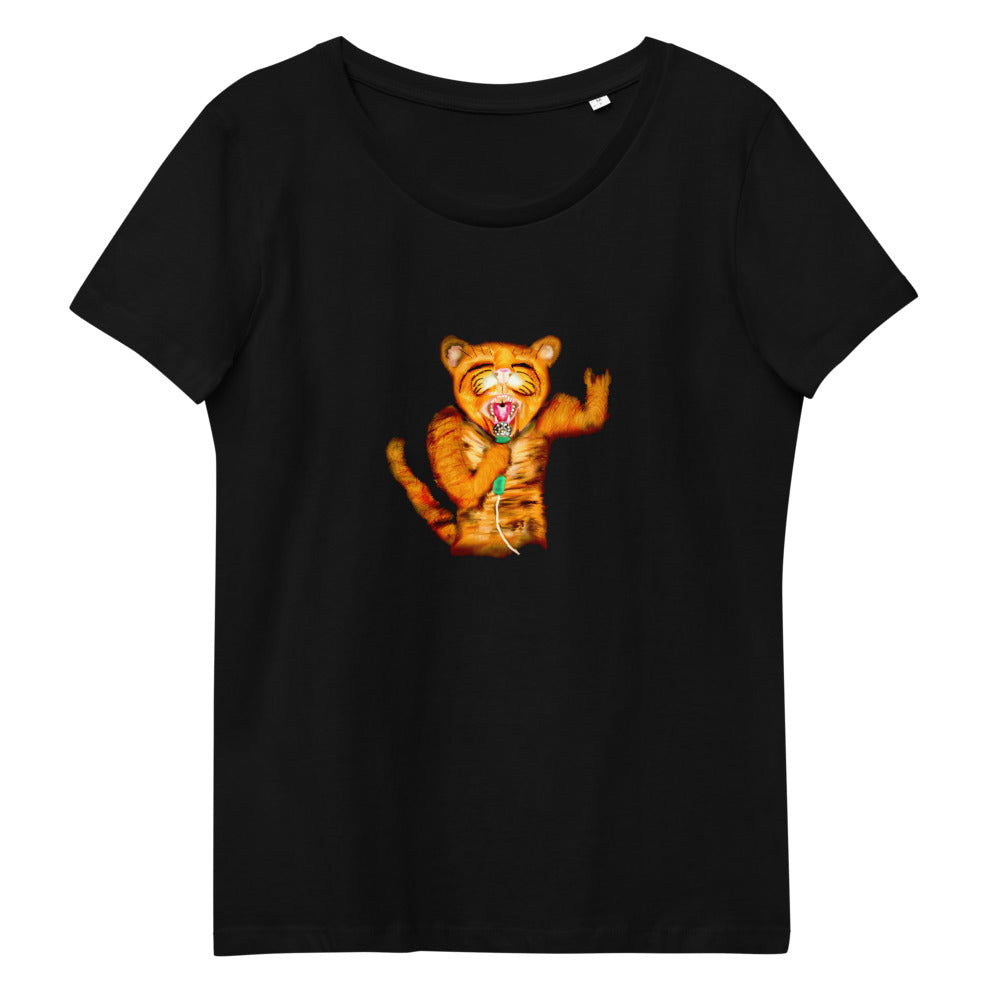 Jaguarundis cat rocker women's vegan organic cotton t-shirt in black