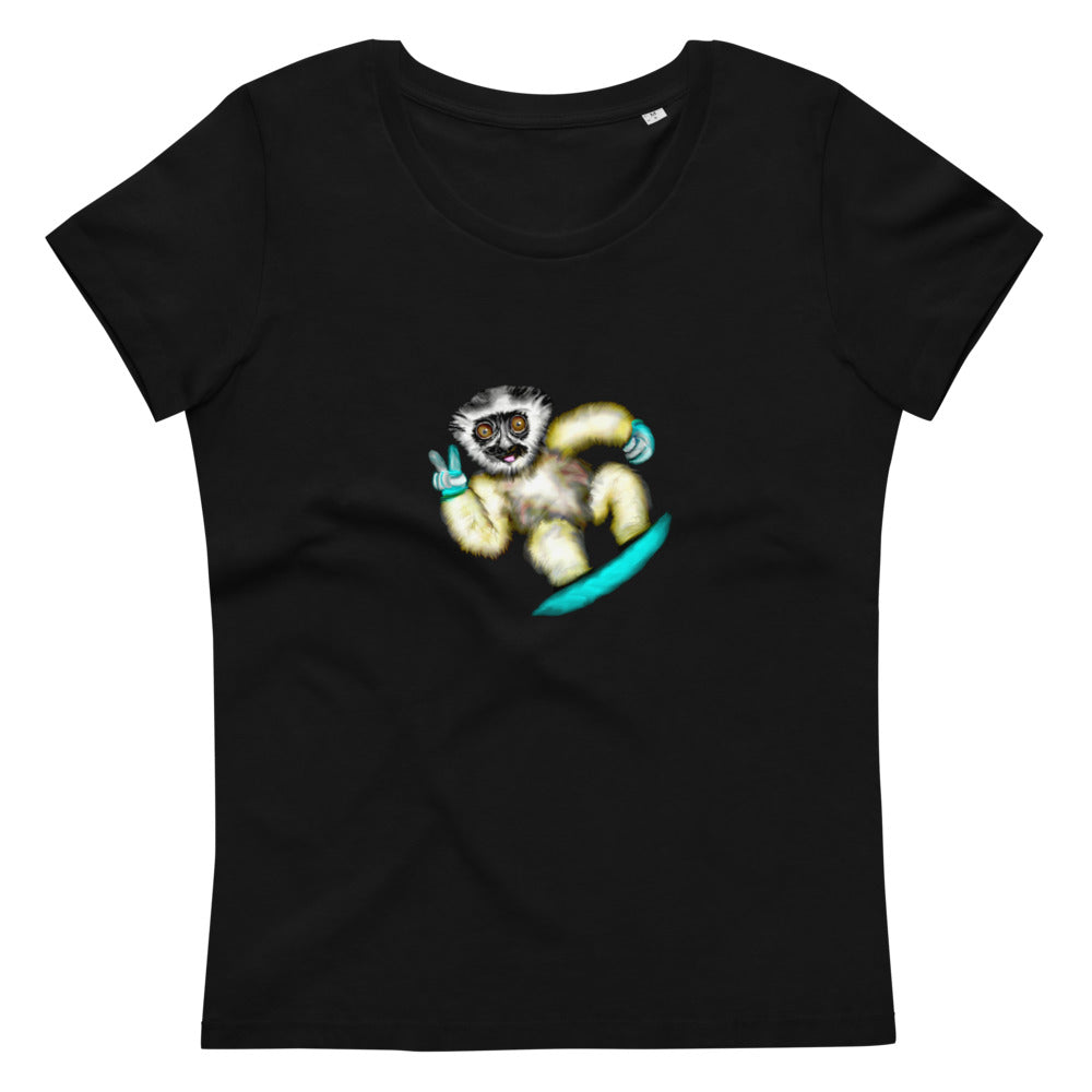 Lemur Snowboarder | Women's 100% Organic Cotton T Shirt in black