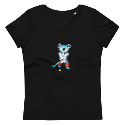 Koala playing hockey | Women's 100% Organic Cotton T Shirt in black